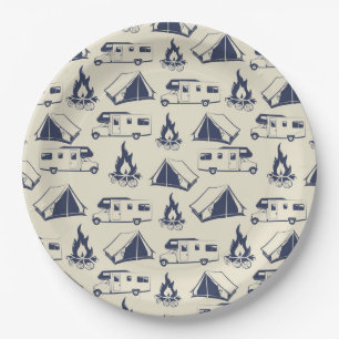 RV Camper Tent Campfire Pattern Paper Plates