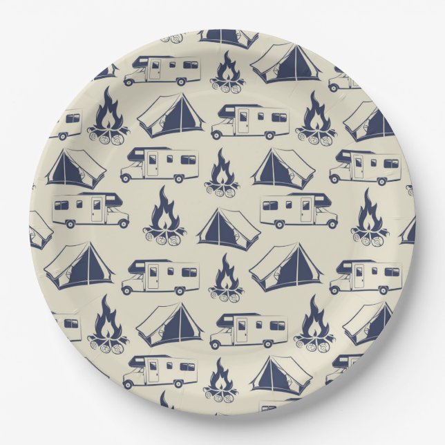 RV Camper Tent Campfire Pattern Paper Plates (Front)