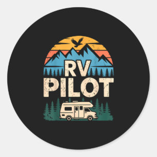 Rv camping camper road trip rv pilot adventure classic round sticker