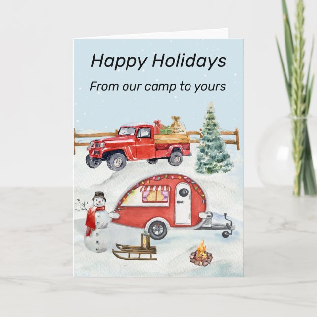 RV Camping Camper Snow Winter Christmas   Holiday Card (Front)