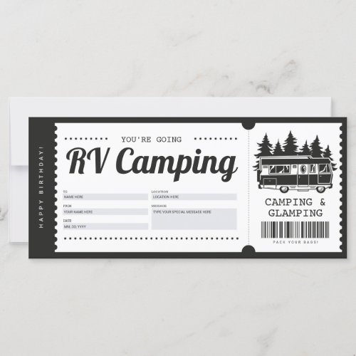 RV Camping Gift Voucher Summer Camp Certificate