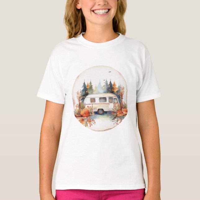 RV Camping in the Woods, RV camper T-Shirt (Front)