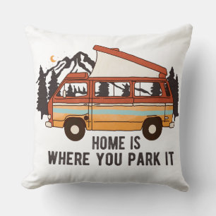 RV Camping Trailer "Home is Where You Park It" Throw Pillow