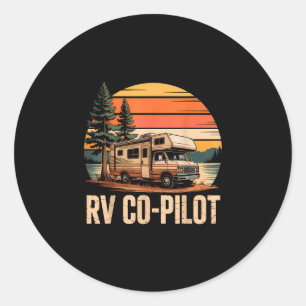 Rv co pilot rv camping camper sunset scenic  classic round sticker