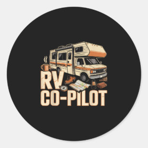 Rv co pilot rv camping camper sunset scenic  classic round sticker