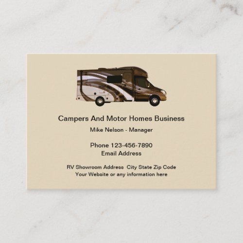 RV Holiday Camp And Motor Home Showroom Business Card