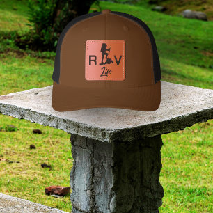 RV Life Weekend Camper Outdoor Adventure Leather Patch Hat