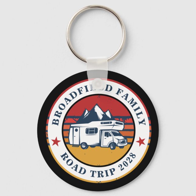 RV Road Trip Family Reunion Adventure Retro Keychain (Front)