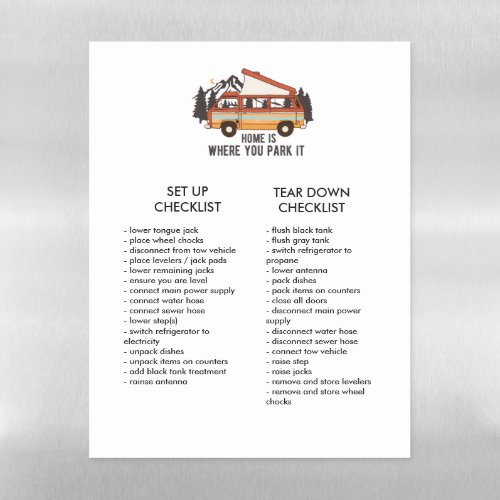 RV Trailer Editable Set Up and Tear Down Checklist Magnetic Dry Erase Sheet