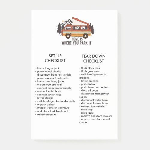 RV Trailer Editable Set Up and Tear Down Checklist Post_it Notes