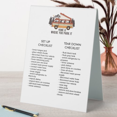 RV Trailer Editable Set Up and Tear Down Checklist Table Tent Sign