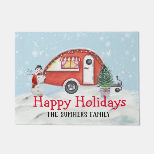 RV Trailer Happy Campers Christmas Holiday  Doormat