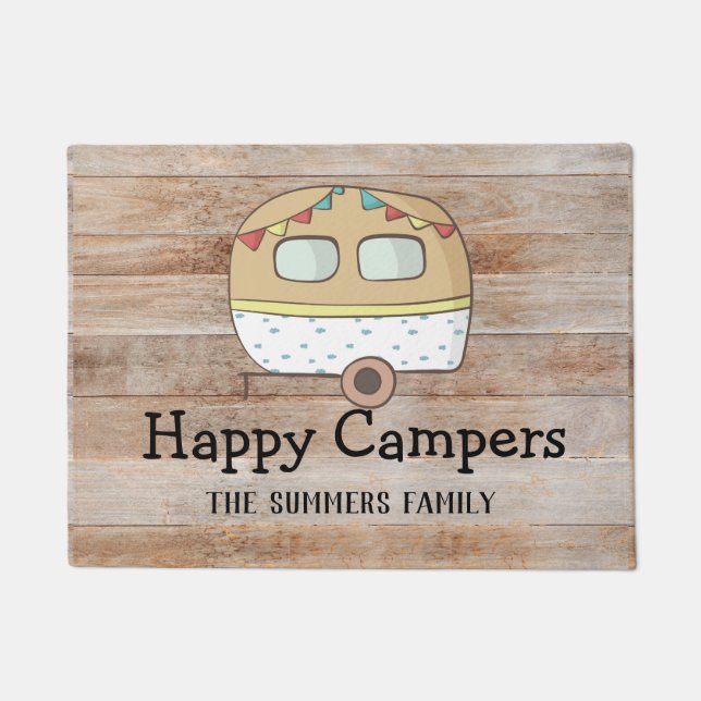 RV Trailer Happy Campers Personalized Family Doormat (Front)