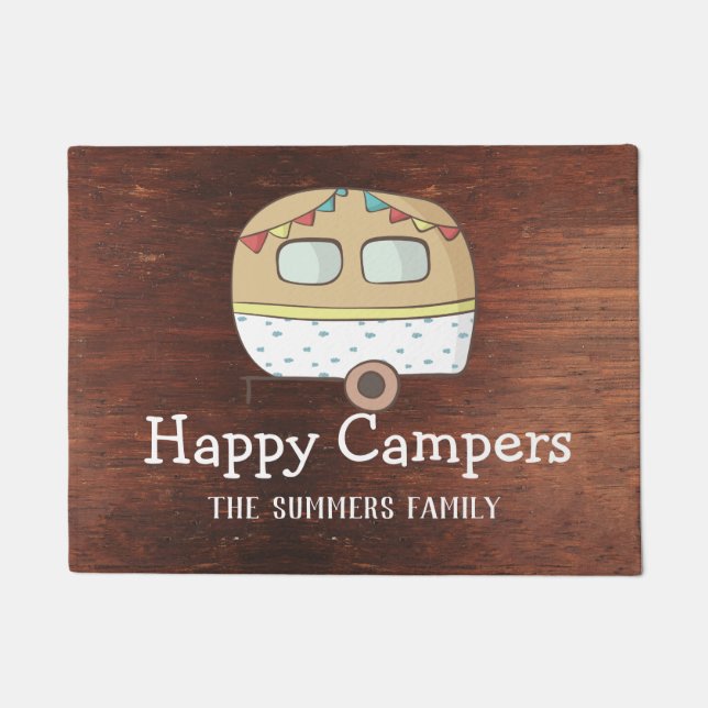 RV Trailer Happy Campers Personalized Family Doormat (Front)