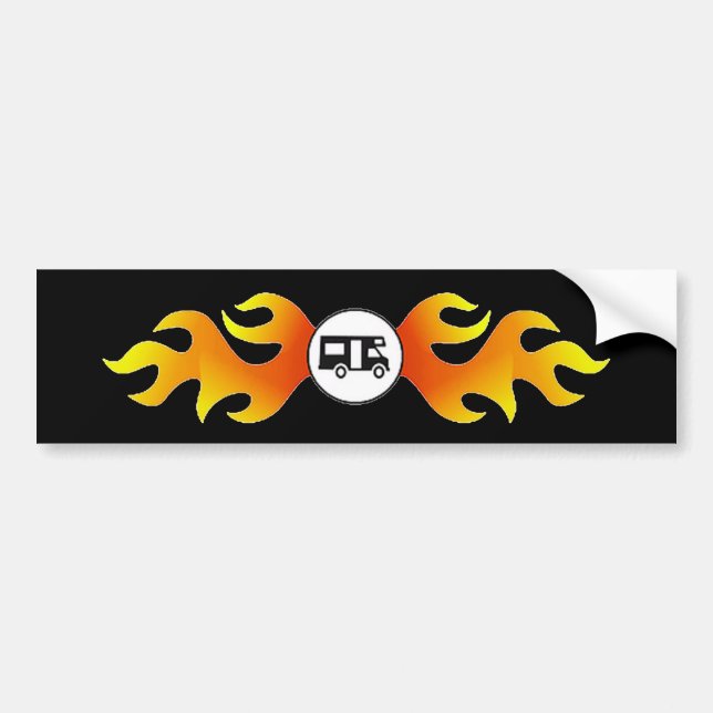 RV with flames Bumper Sticker (Front)
