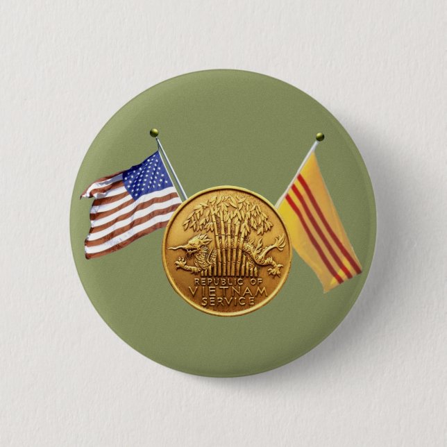 RVN service with flags green sticker Pinback Button (Front)