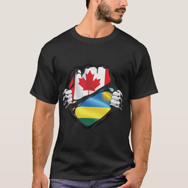 Rwanda Canadian Hands Ripped Roots Flag  T-Shirt (Front)