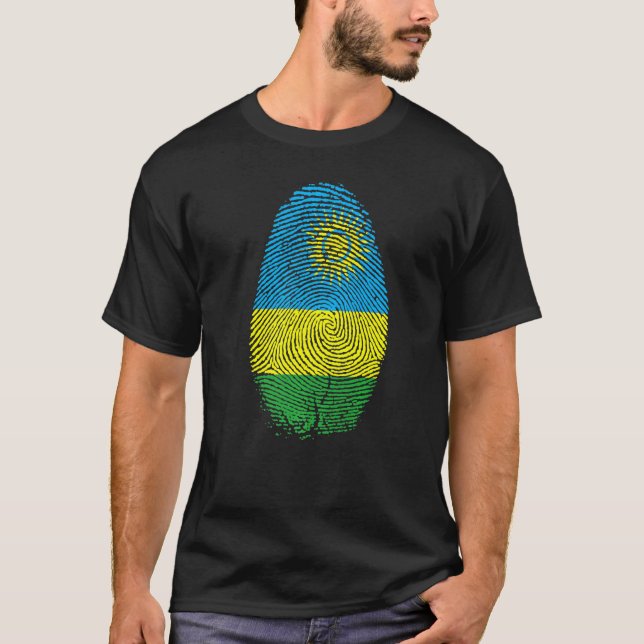 Rwanda Flag Fingerprint It Is In My Dna For Rwanda T-Shirt (Front)