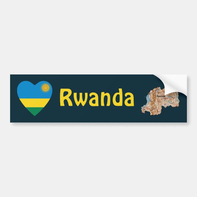 Rwanda Flag Heart + Map Bumper Sticker (Front)