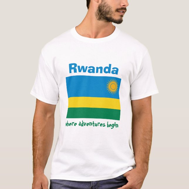 Rwanda Flag + Map + Text T-Shirt (Front)