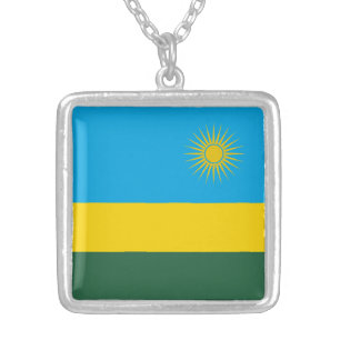 Rwanda Flag Silver Plated Necklace