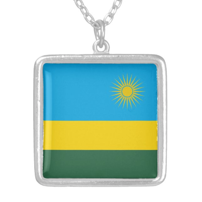 Rwanda Flag Silver Plated Necklace (Front)