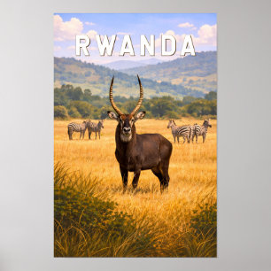 Rwanda Illustration Travel Art Vintage Poster