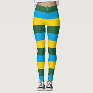 Rwanda National Flag Colors Horizontal Striped Leggings