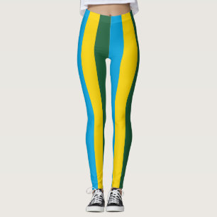 Rwanda National Flag Colors Vertical Striped Leggings