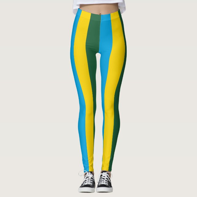 Rwanda National Flag Colors Vertical Striped Leggings (Front)