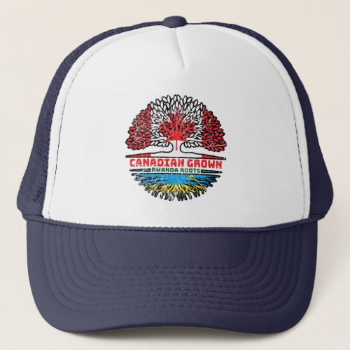 Rwanda Rwandan Canadian Canada Tree Roots Flag Trucker Hat