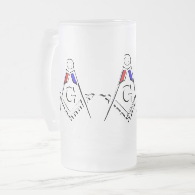 (RWB) Masonic Minds Frosted Glass Beer Mug (Front Left)