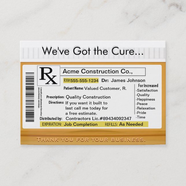 RX Cure Customized Sales Card (Front)