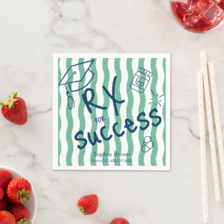 Rx for Success Teal Wavy Stripe Pharmacist Grad Napkins
