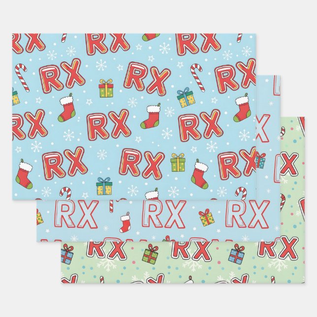 RX-Mas Pharmacy Christmas  Wrapping Paper Sheets (Set)