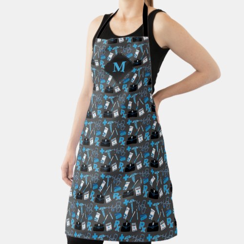 RX Medical Pattern in Blue and Gray Apron