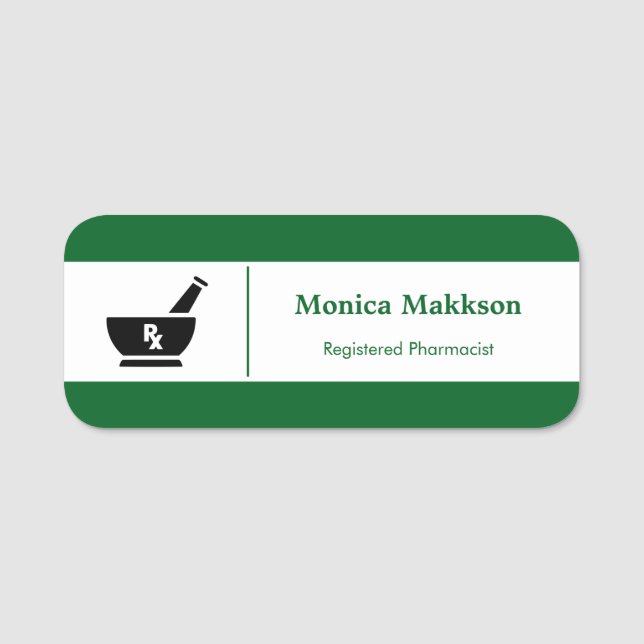 RX Pharmacy Logo Pharmacist Medical Care Name Tag (Front)