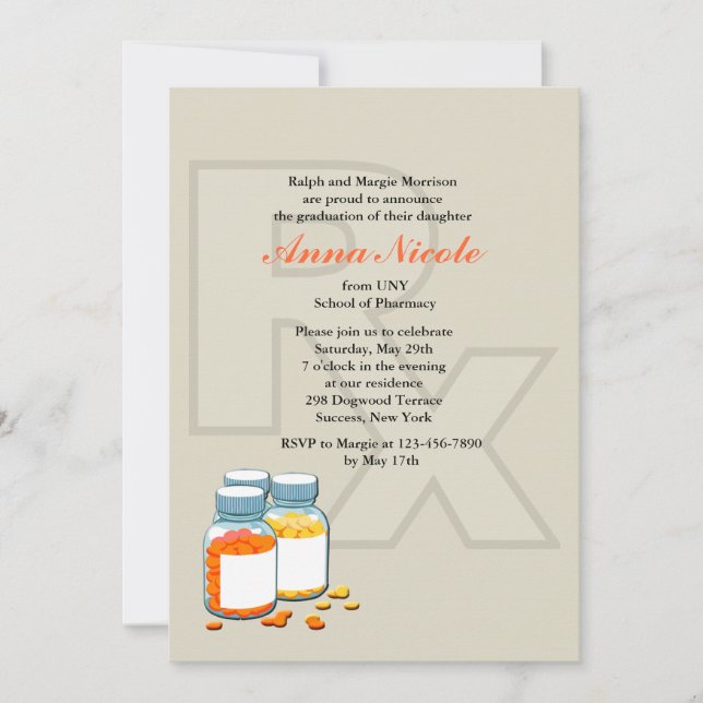 Rx Pharmacy School Graduation Invitation (Front)