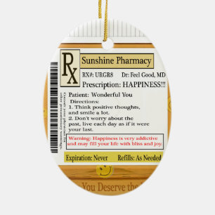 RX Prescription for Happiness Ceramic Ornament