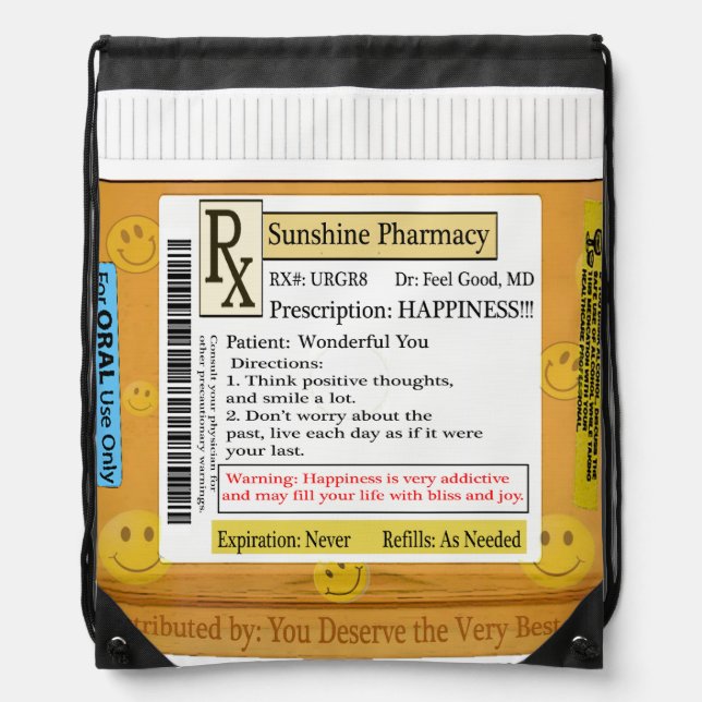 RX Prescription for Happiness Drawstring Bag (Front)