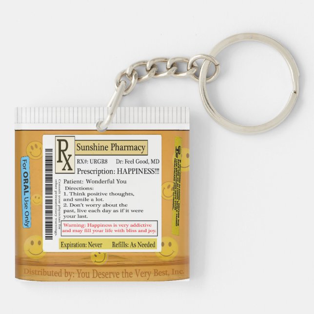 RX Prescription for Happiness Keychain (Back)