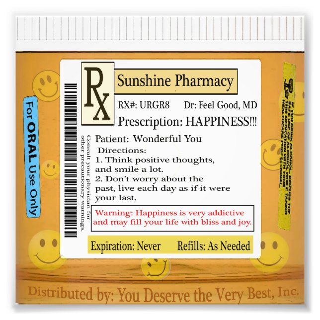 RX Prescription for Happiness Photo Print (Front)