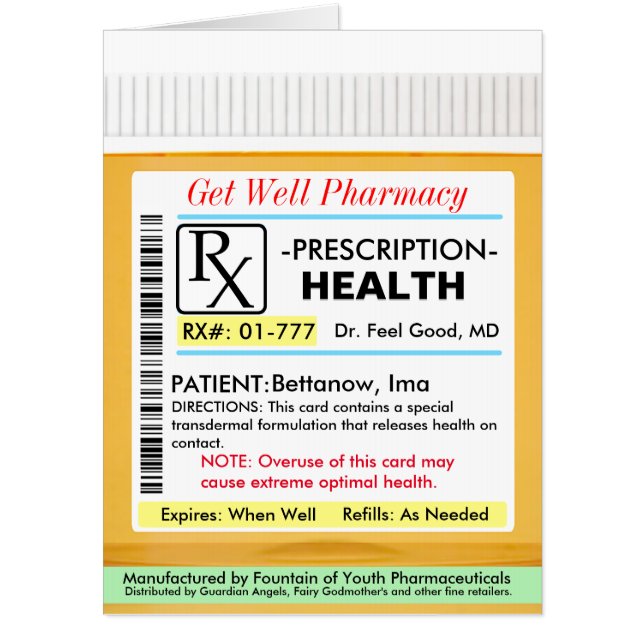 RX Prescription for Health Get Well Card (Front)