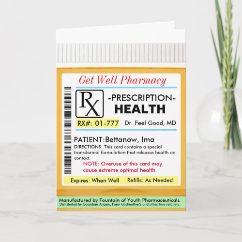 RX Prescription for Health Get Well Card