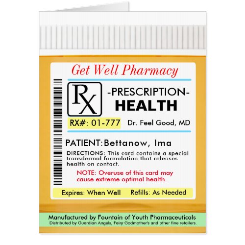 RX Prescription for Health Get Well Card