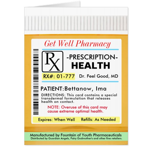 RX Prescription for Health Get Well Card (Front)