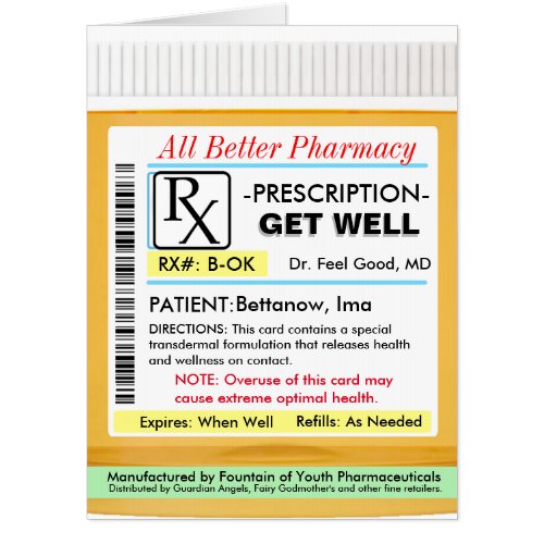 RX Prescription for Health Get Well Card