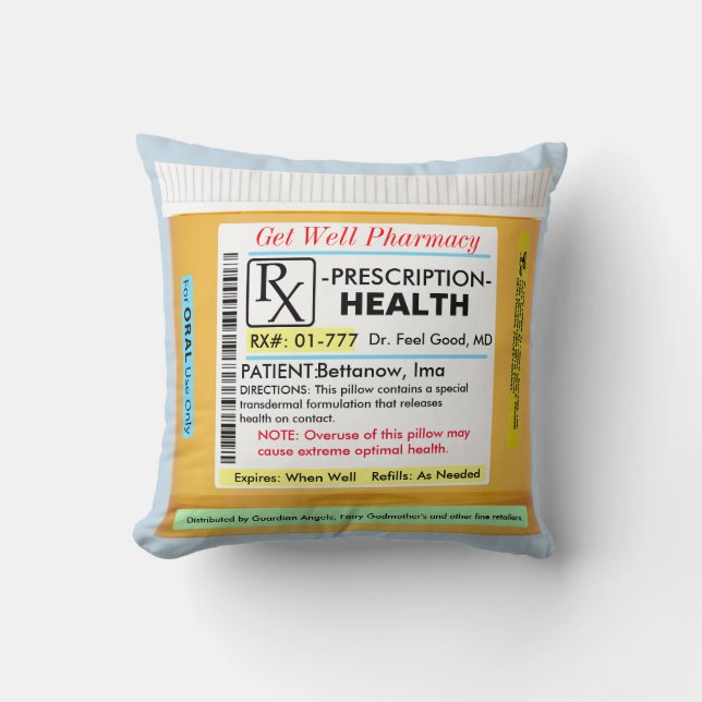 RX Prescription for Health Get Well Pillow (Front)