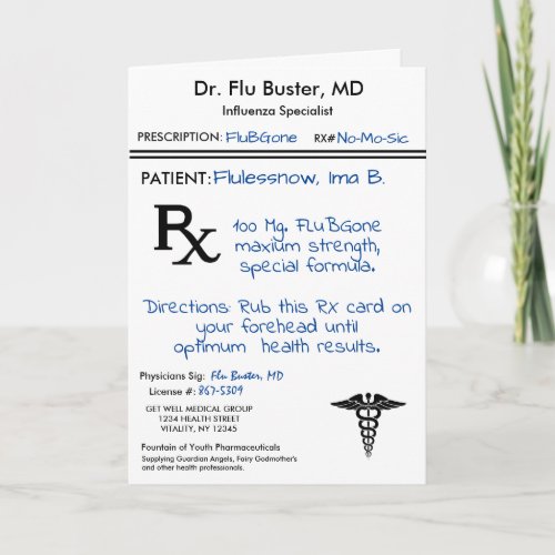 RX Prescription Pad Funny Flu Remedy Card