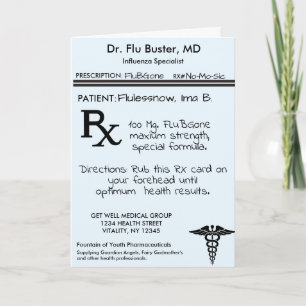 RX Prescription Pad Funny Flu Remedy Card
